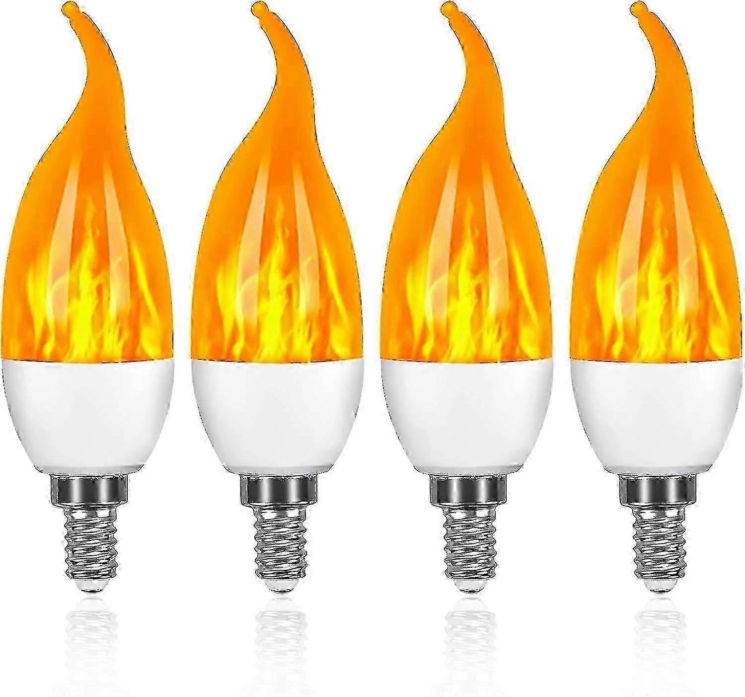 4 Pack E14 LED Light Bulb with Flame Effect and 3 Lighting Modes - Decorative for Home Office