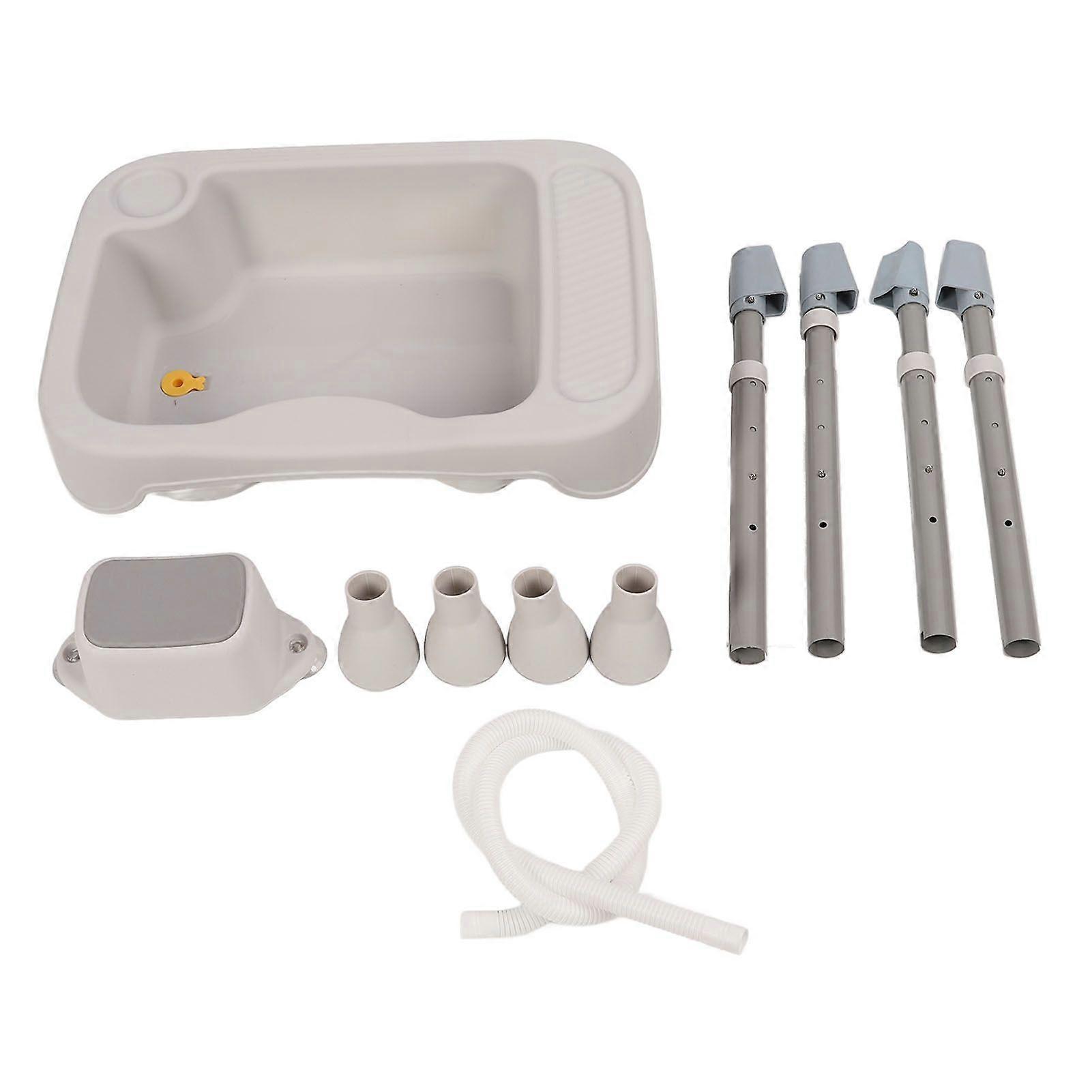 Hair Washing Basin for Bedridden Ergonomic Head Support Adjustable Height Shampoo Basin Station with Hose Gray