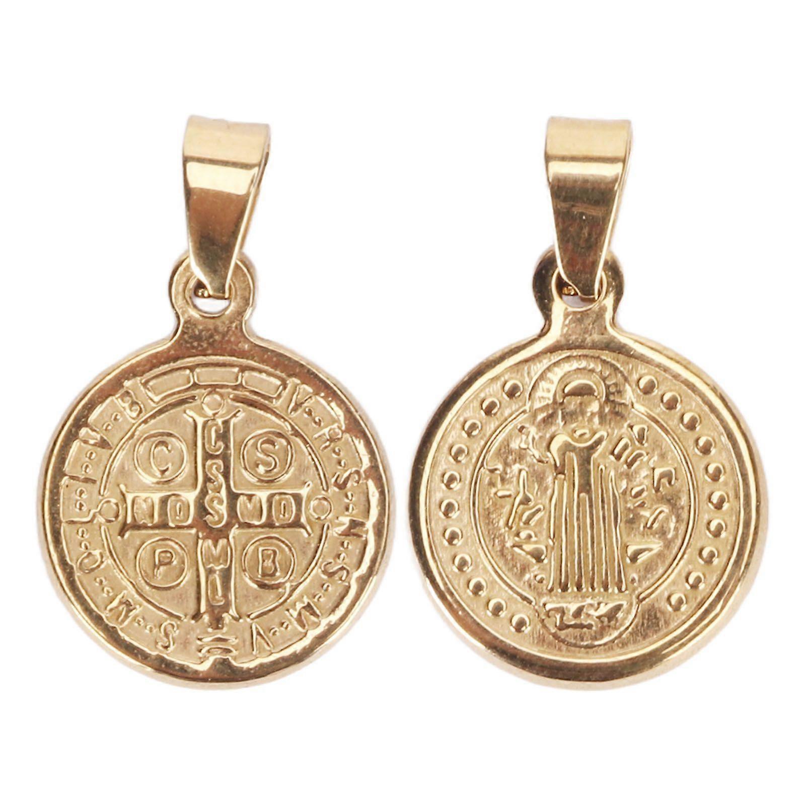 2PCS Saint Benedict Pendant Classic Stainless Steel Round Rustproof St Benedict Pendant Jewelry for Men Women