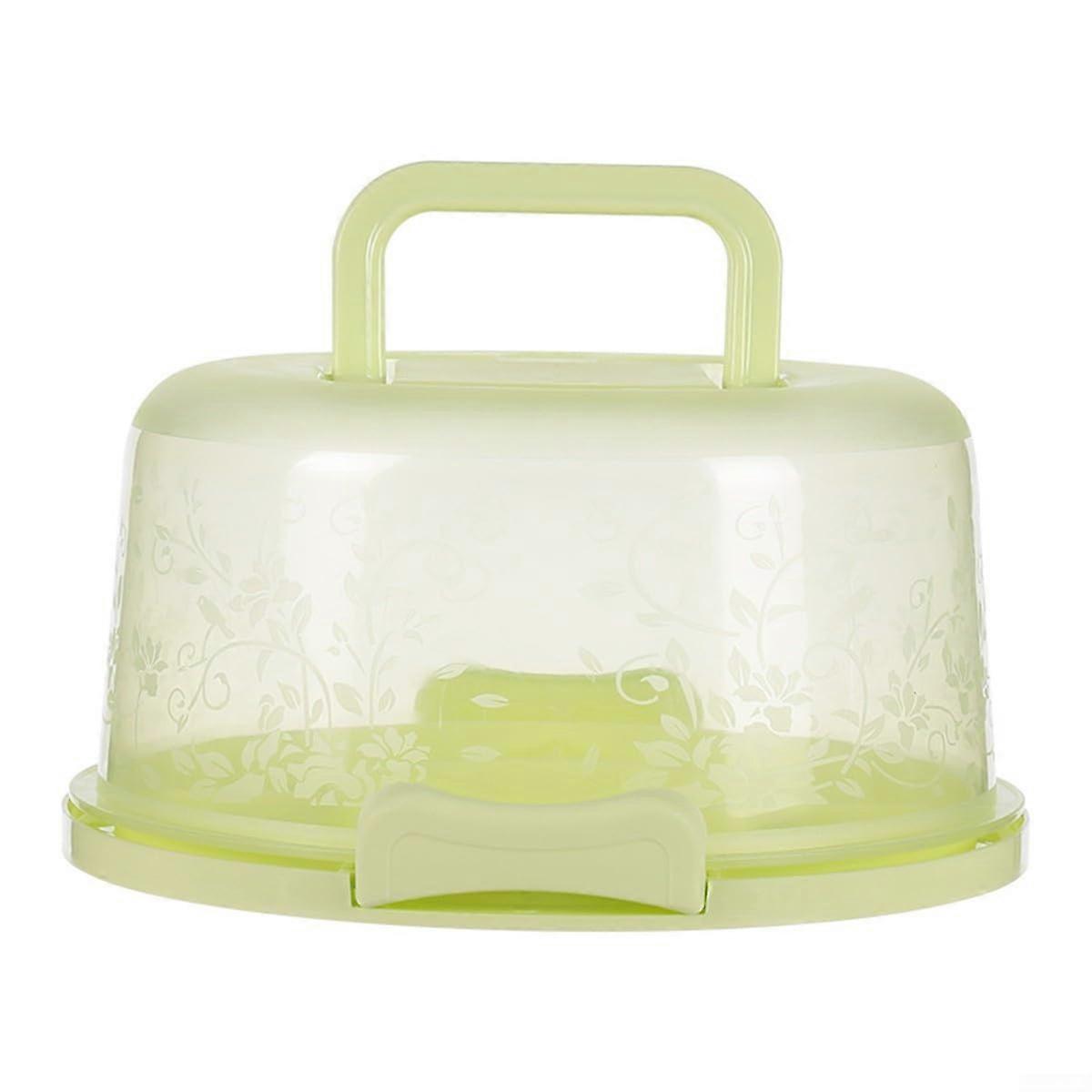 Round Cake Carrier For Transport And Storage With Snap Lock Lid And Handle Green Transparent Dome