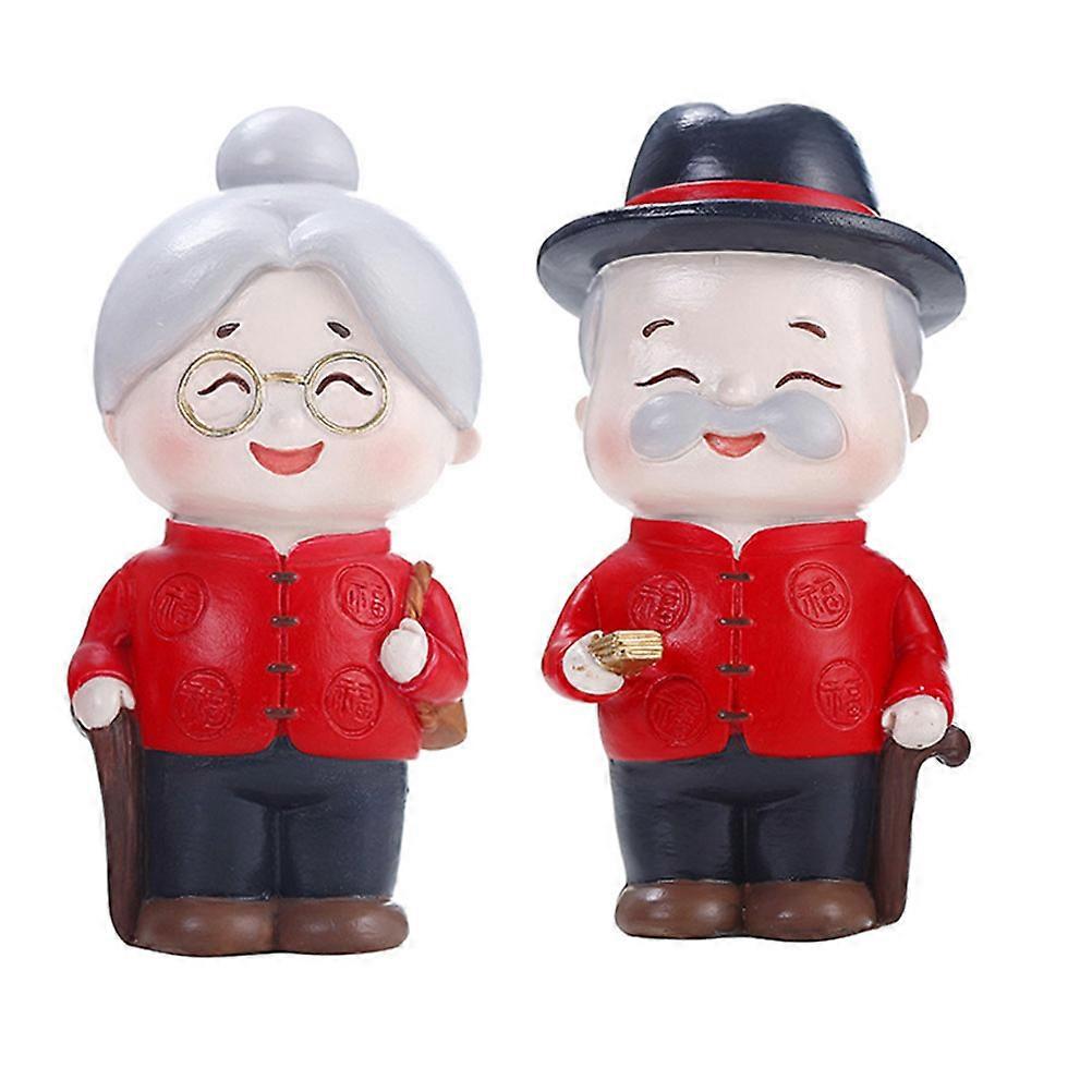 Car Mini Adornments 2Pcs Resin Grandpa and Grandma Model for Decorating