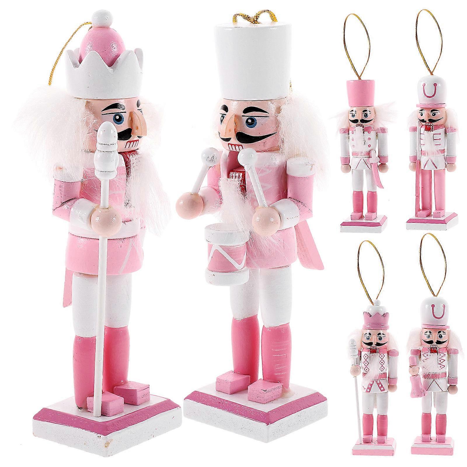 18Pcs Christmas Wooden Nutcracker for Decoration Pink Nutcracker Ornaments