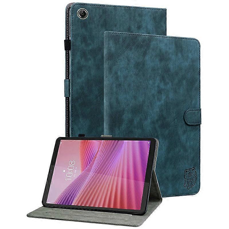 TKdaddy レノボ タブ K9 ケース タイガー インプリント 傷防止 PU レザー タブレット カバー ブルー