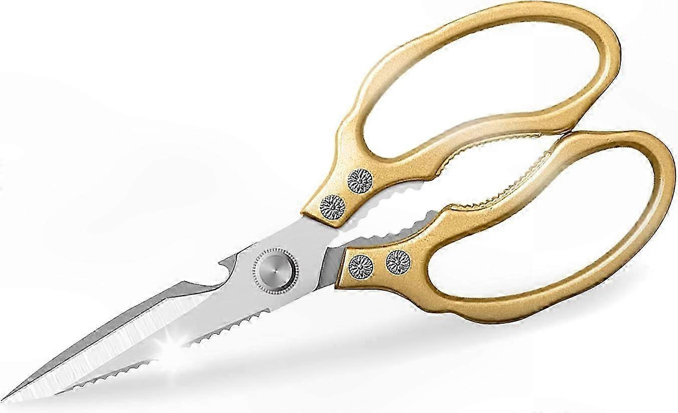 Multi-Function Kitchen Scissors for Cooking, Herb Cutting, and Food Preparation (Gold Finish)