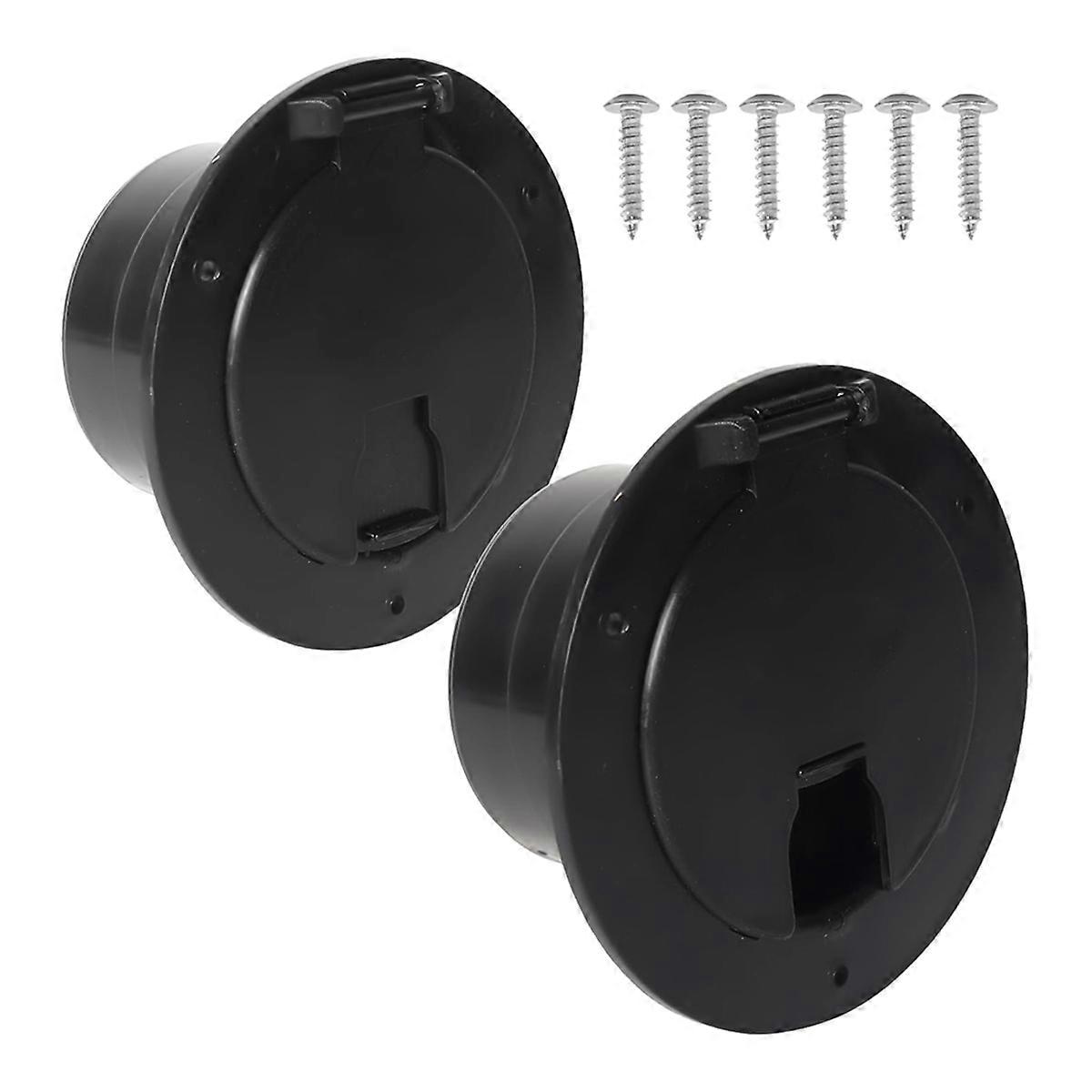 2-Pack, Black RV Hatch Covers Round Electric Cable Hatch with Screws