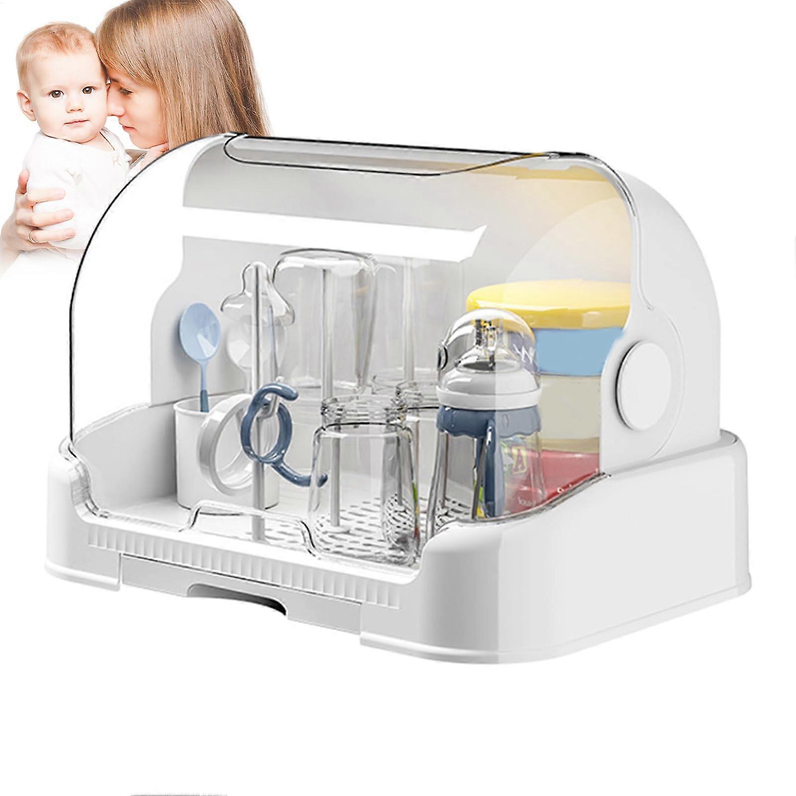 Storage Box Bottle Organiser For Baby And Toddler Bottles Countertop Drying Rack White Dustproof