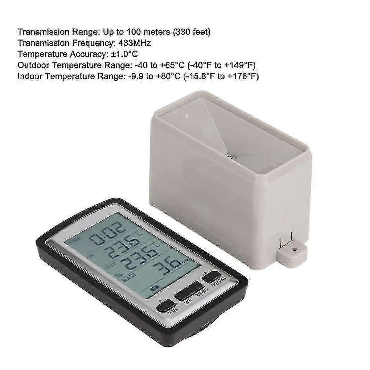 Wireless Rain Gauge Weather Station Indoor Outdoor Temperature Humidity Monitor With Remote Sensor