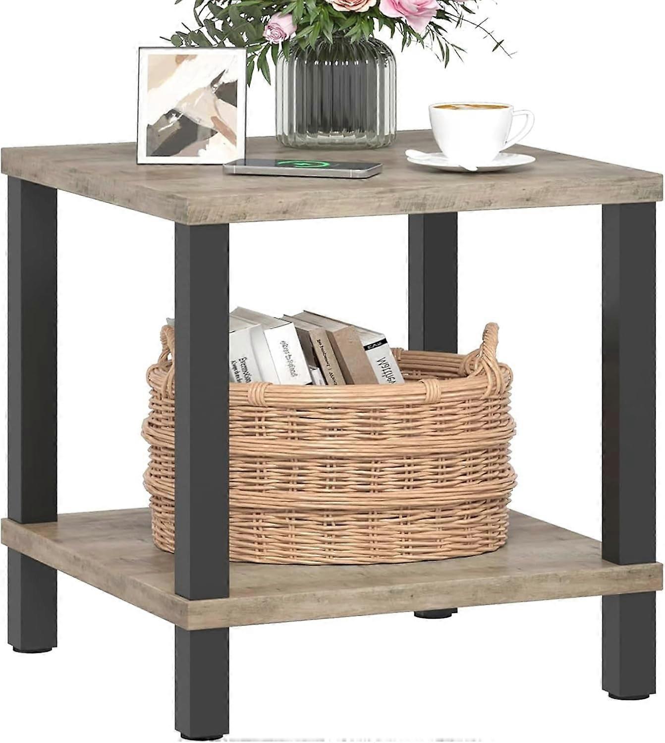 End Table, Side Table 20 Inch Square, Easy Put Together, No Tools Required to Assemble, for Living Room, Bedroom, Stable Frame, Greige