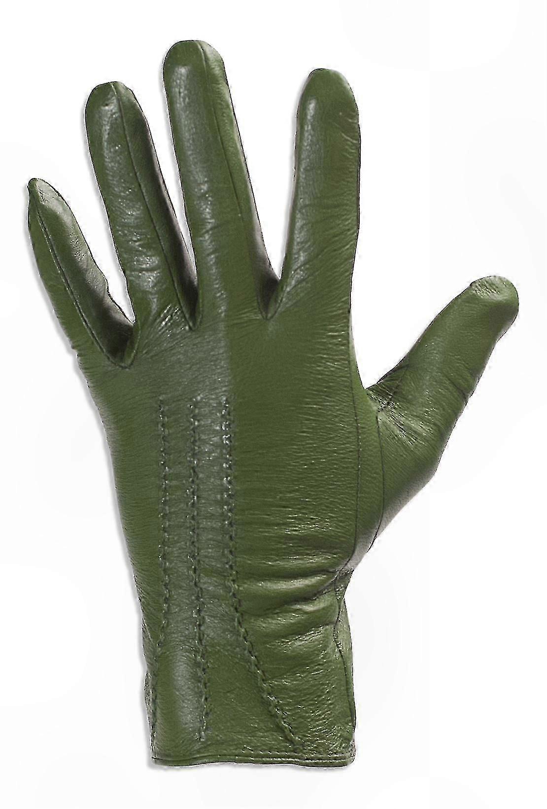 Women's Classic Leather Gloves with Soft Fabric Lining and 3-Point Design