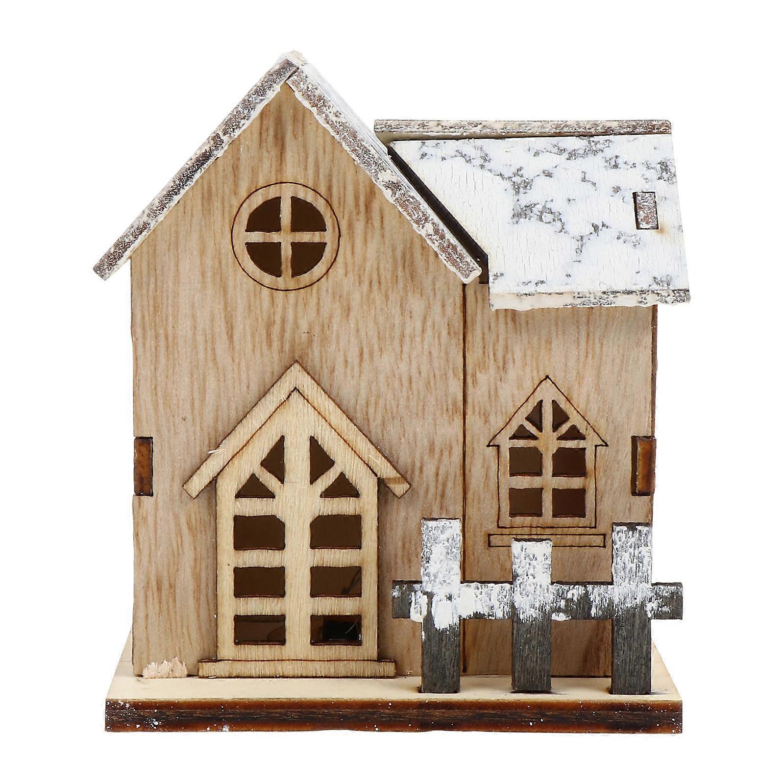 Mini Xmas Wooden House Luminous Tabletop Decor 4Pcs Set