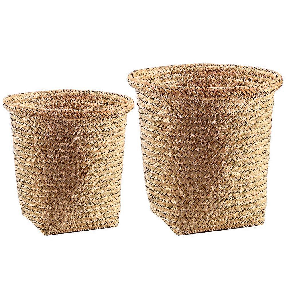 Decorative Round Trash Cans 4 Pcs Woven Baskets For Home Office Light Brown Storage Utility Solutions