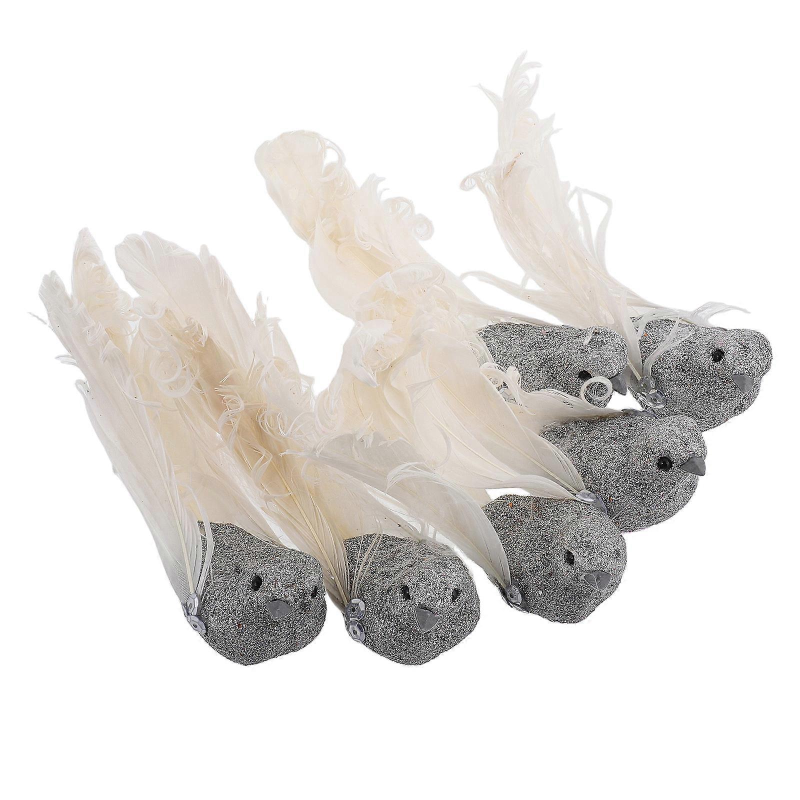 Realistic Artificial Birds with Glitter for Tree Decoration 18Pcs Silver
