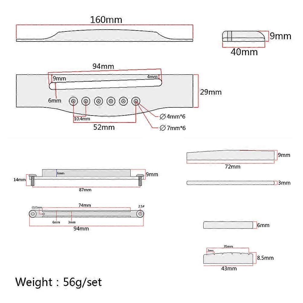 Adjustable Rosewood Guitar Bridge Kit for Acoustic Guitar 6 String Use