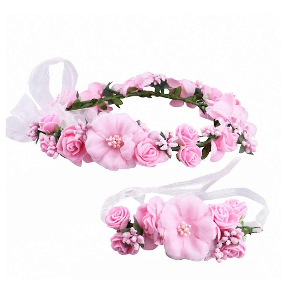 Circular Floral Headband for Women Featuring Pink Color for Beach and Party with Adjustable Size in 1 Set