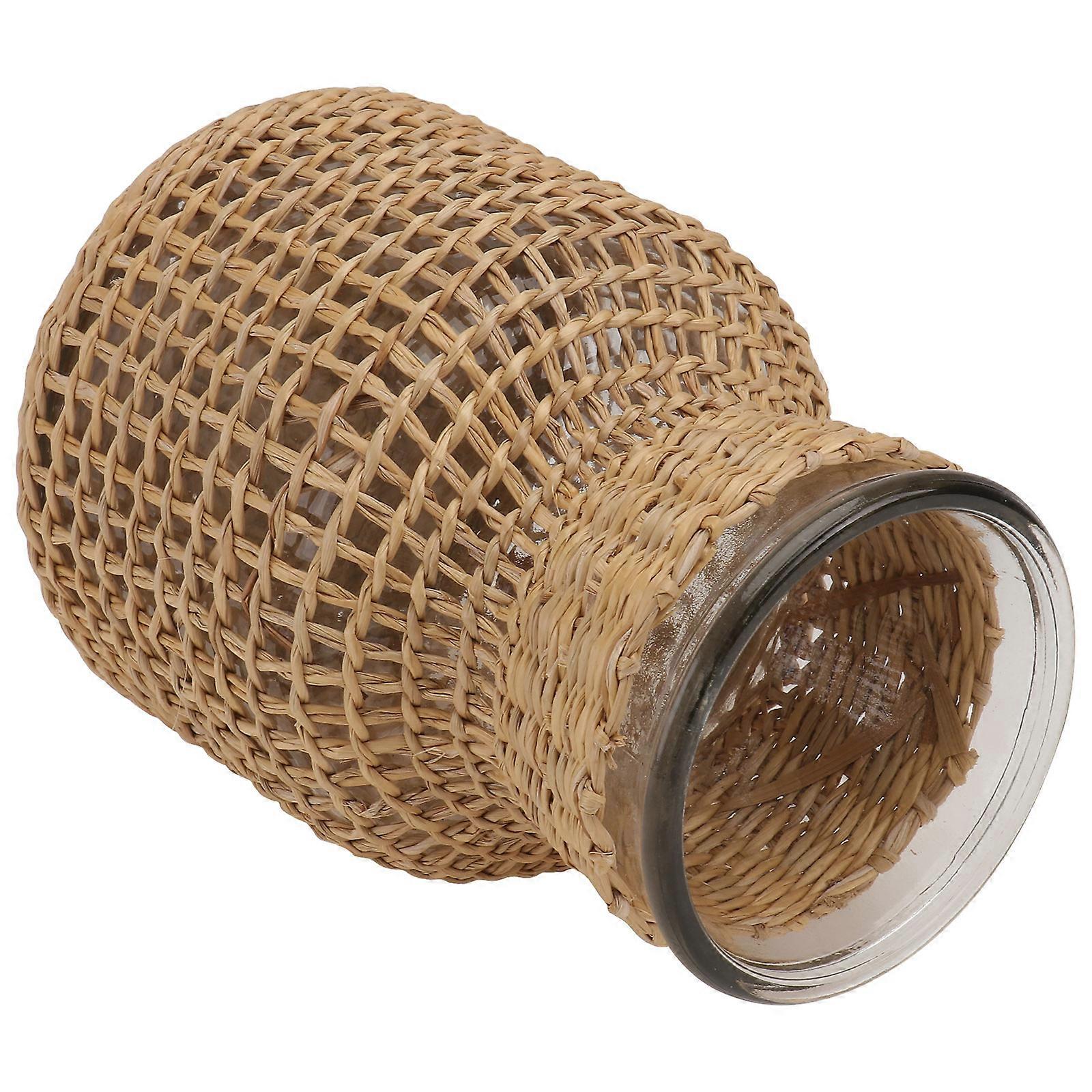 Home Decor Vase Grass Woven Cylindrical Rattan 1Pcs
