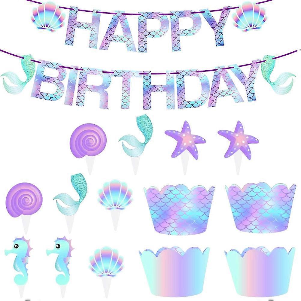 Mermaid Cake Toppers 102Pcs Fun Inserts Suitable For Birthday Party Assorted Color Cake Decoration