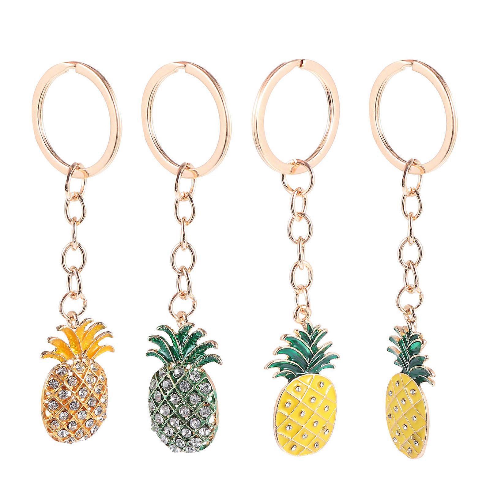 Tropical Pineapple Design Keychains Carrying Keys Lightweight Durable Accessory 10.3x2.2cm 4pcs