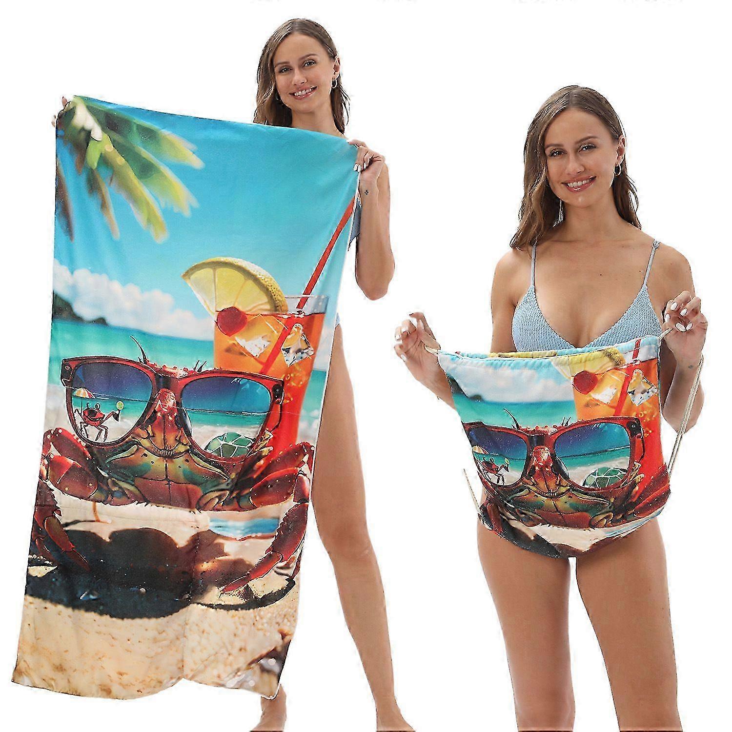 2-in-1 Beach Towel Foldable Backpack Ultra-soft Microfiber Print Bath Towel, Compact Travel-ready _r