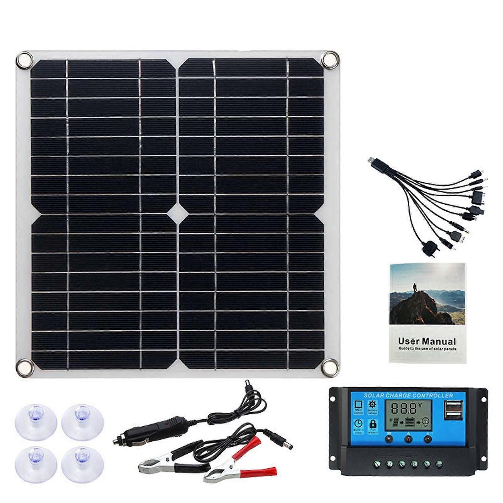 12V 12W Solar Panel Set With 10A100A Charge Controller And USB Ports For Home And Camping