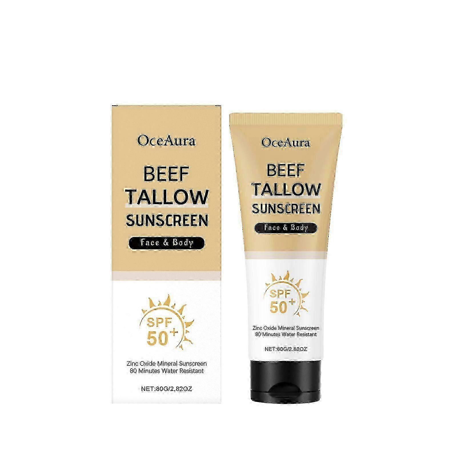 Mineral Sunscreen with Non-Toxic Zinc Oxide SPF 50, Organic Natural Beef Tallow Sunblock with Honey Beeswax, Non Greasy Formula for Face, Body and Ski