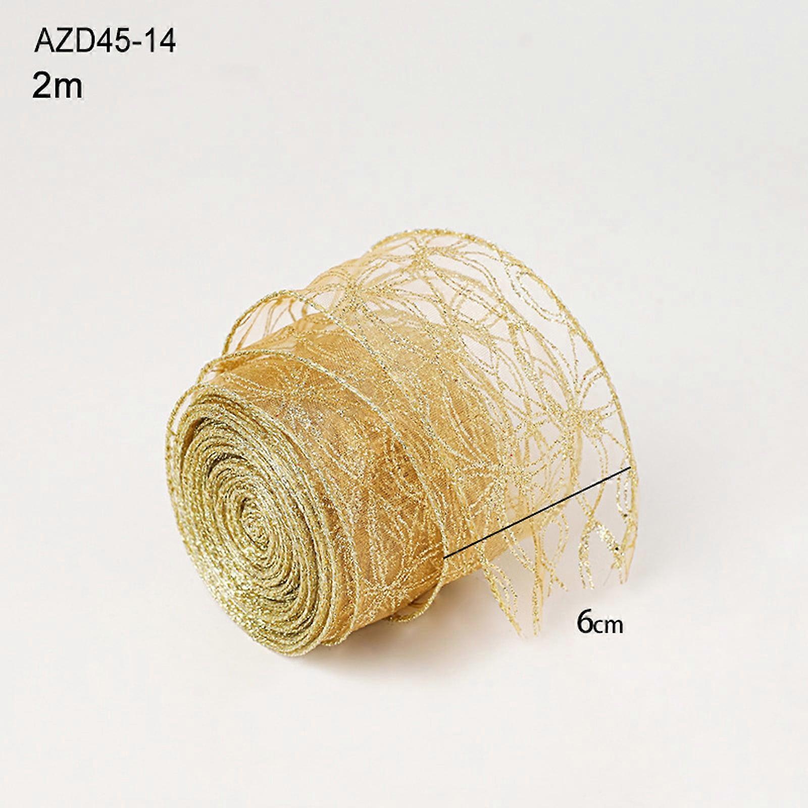 JingChun Gold and White Ribbon for Christmas Trees - 1 Roll, Gold Wire Mesh Ribbon for Wreaths and Tree Decoration