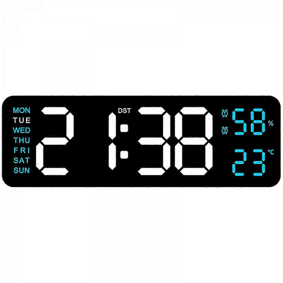 Wall Clock with Rectangular LED Display, Electronic Timer, Date, Week, Temperature, Humidity, and Alarm Features