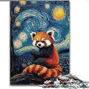 Jigsaws Puzzles for Adults Gifts Raccoon Under The Night Sky Jigsaw,Vibrant And Unique Design Relaxing & Challenging Puzzle Experience - PT 2436
