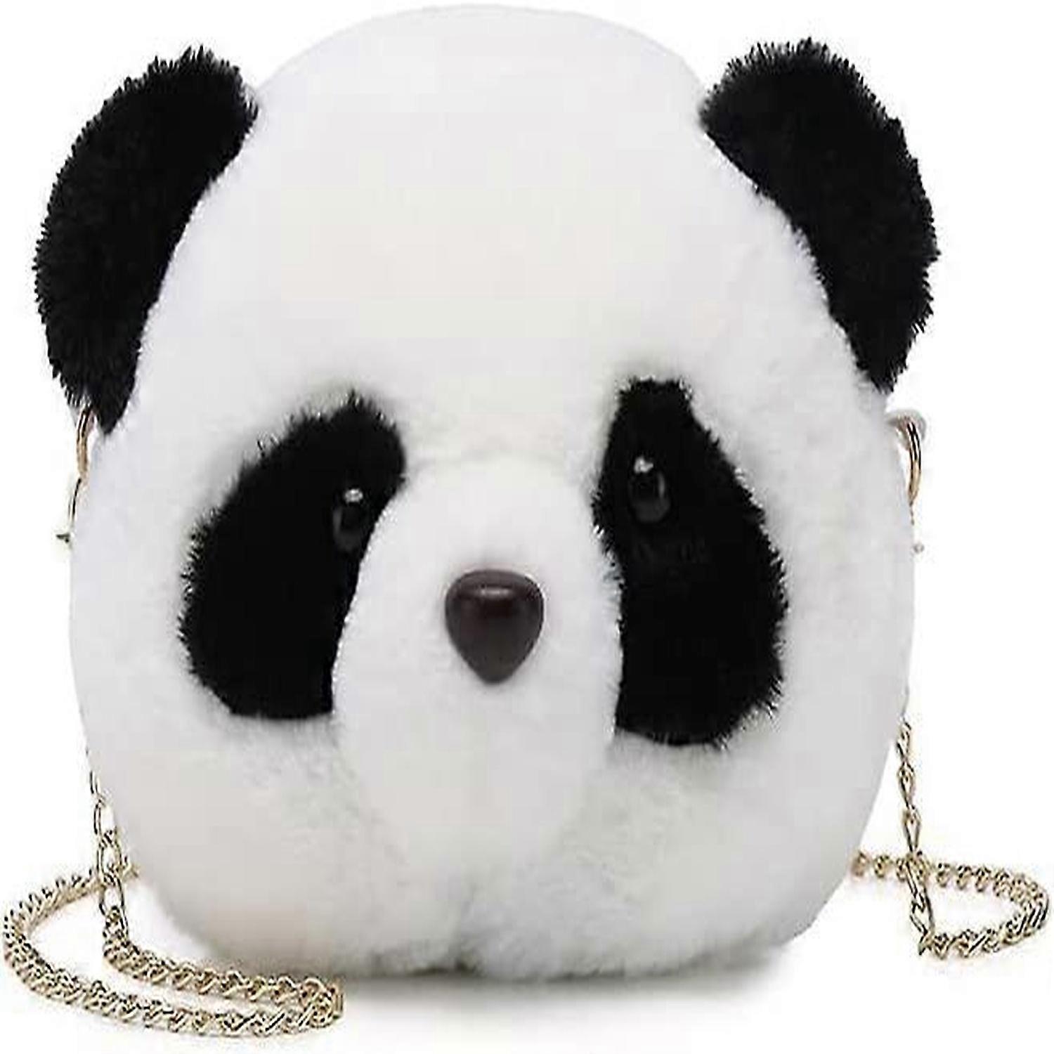 محفظة الباندا القطيفة للفتيات ، حقيبة كروس بودي كرتونية لطيفة حقيبة كتف صغيرة منفوشة ، حقيبة صغيرة أفخم مع سلسلة ذهبية قابلة للإزالة للسفر (Bl