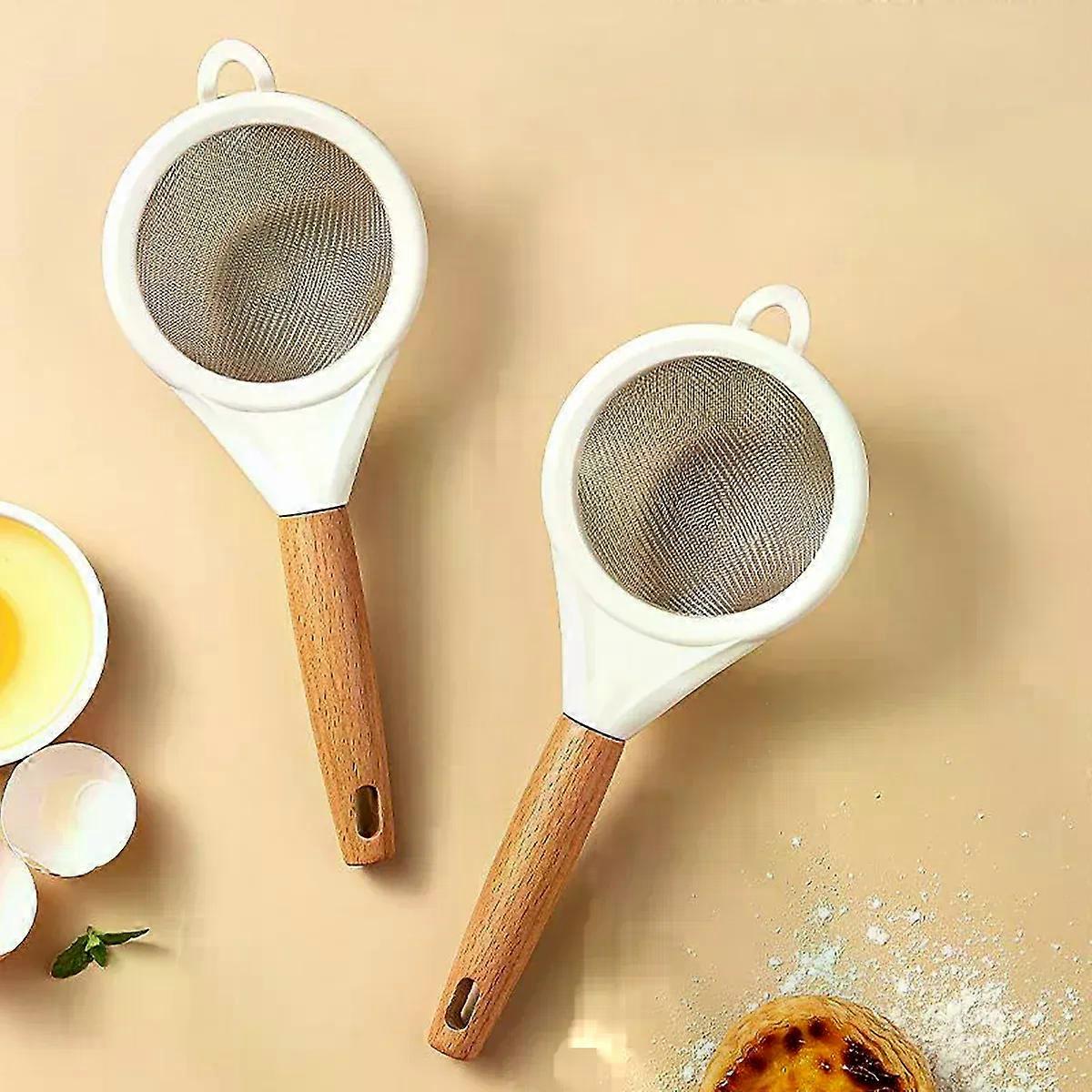 1Pc Stainless Steel Filter Screen Mesh Flour Sieve with Wooden Handle Baking Tools Sugar Powder Sieve Soybean Milk Filter Screen