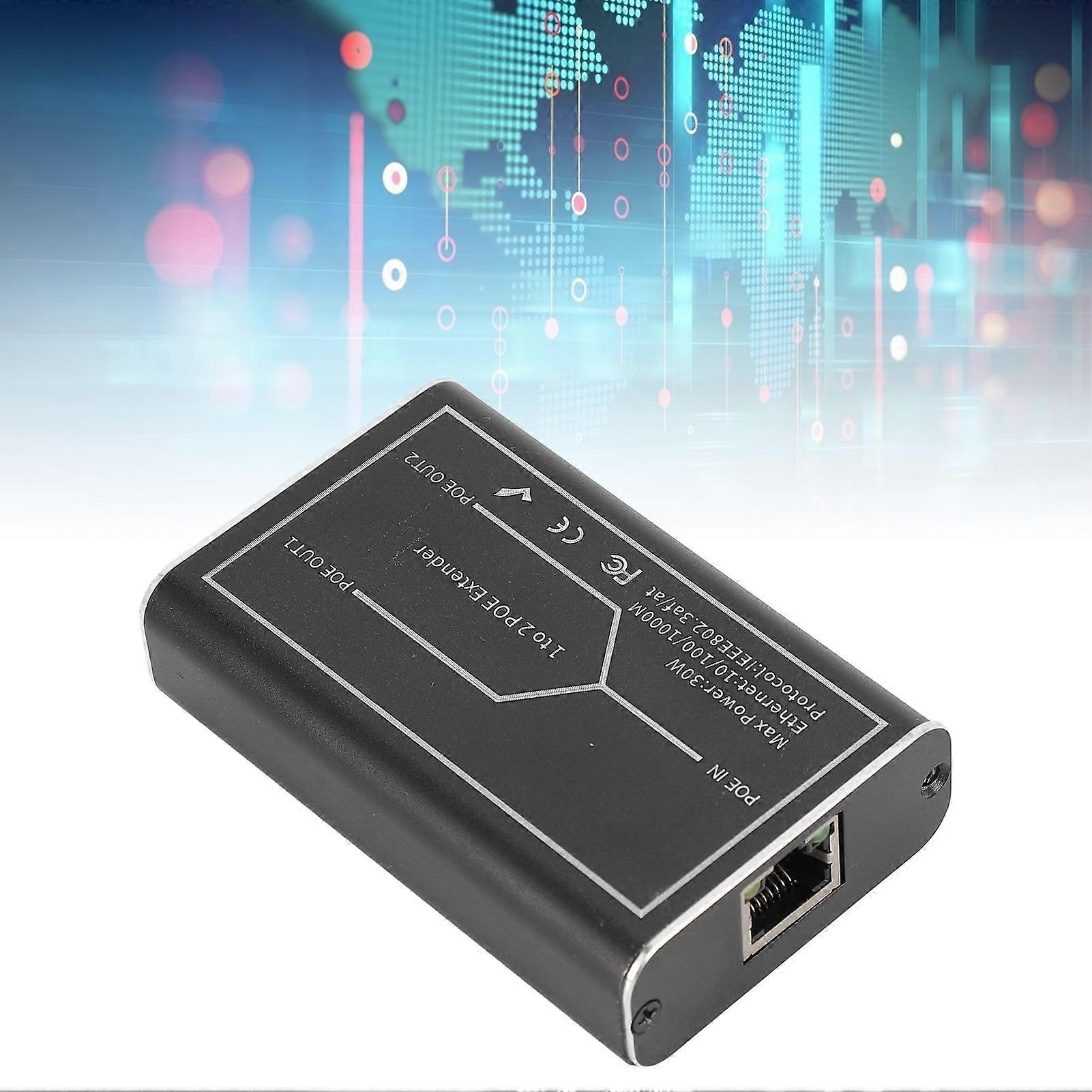 POE Extender 1 in 2 Out IEEE802.3AF/AT Aluminum Alloy POE Repeater Plug and Play for Security Camera 