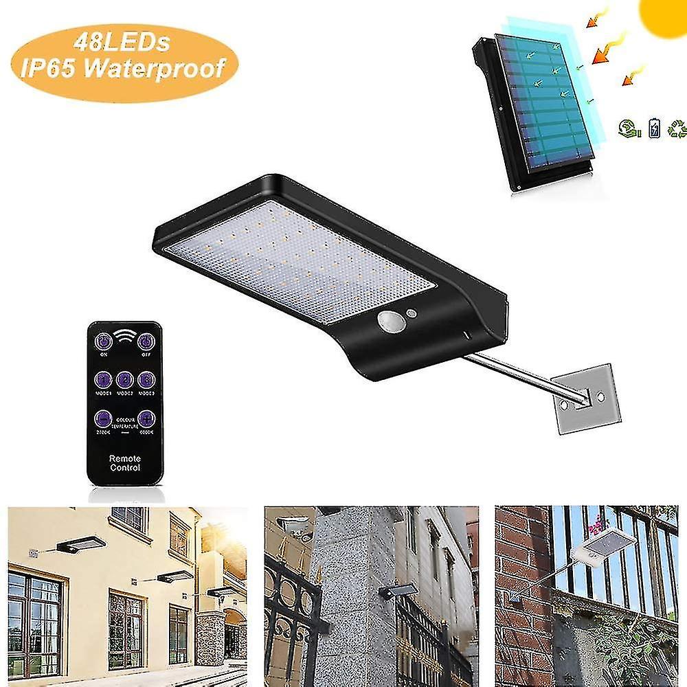 Outdoor Solar Lamp 48 Led Motion Sensor Light Dimmable With Wireless Remote Control Waterproof Solar Lamp
