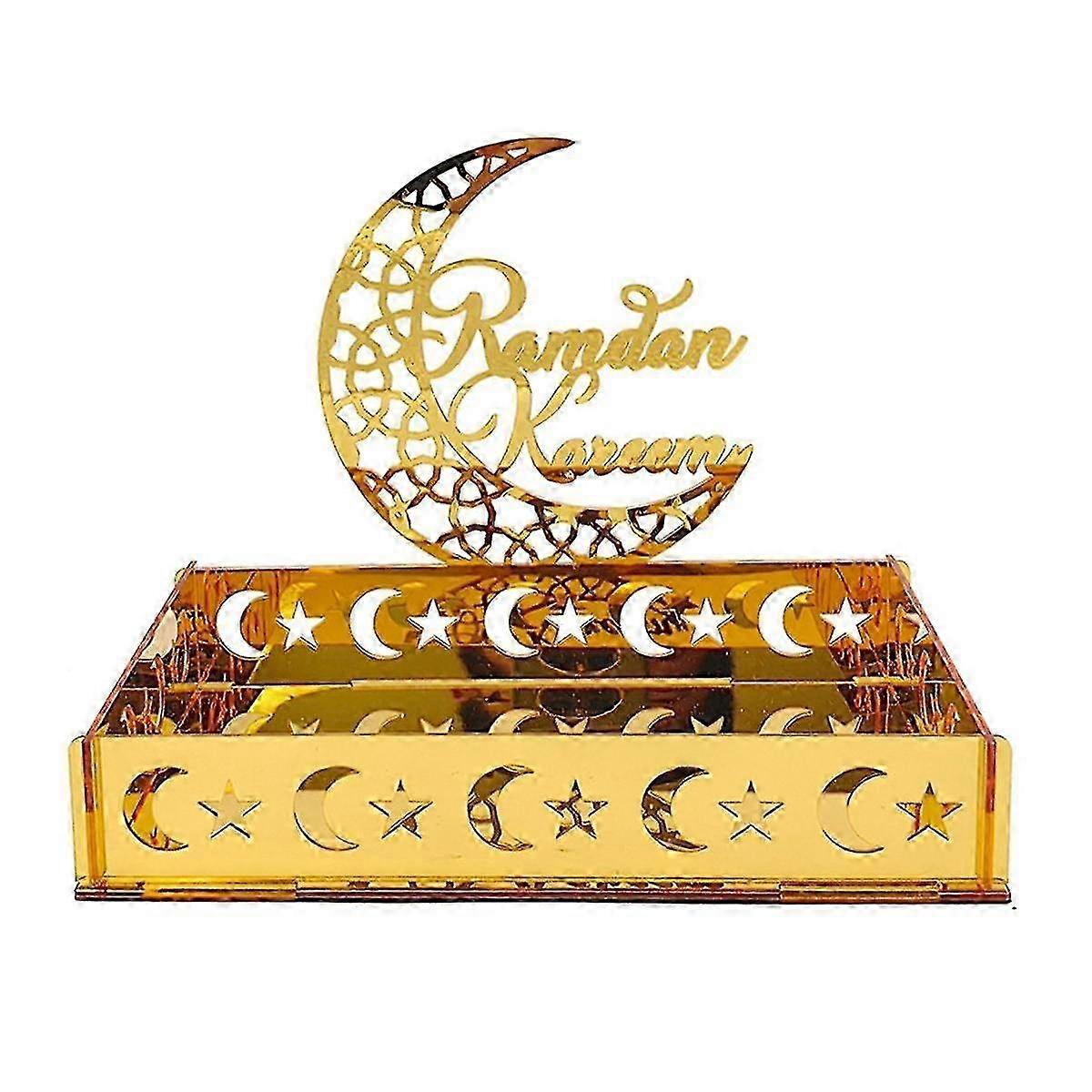 Acrylic Feast Tray for Ramadan and Eid Mubarak – Muslim Dessert Plate with Moon Star Castle Pattern
