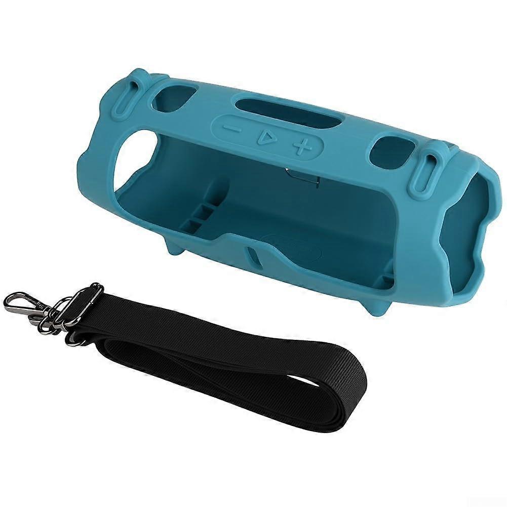 Silicone Protective Case with Shoulder Strap for JBL Charge 6 Speaker, Shockproof Cover for Outdoor Use Blue