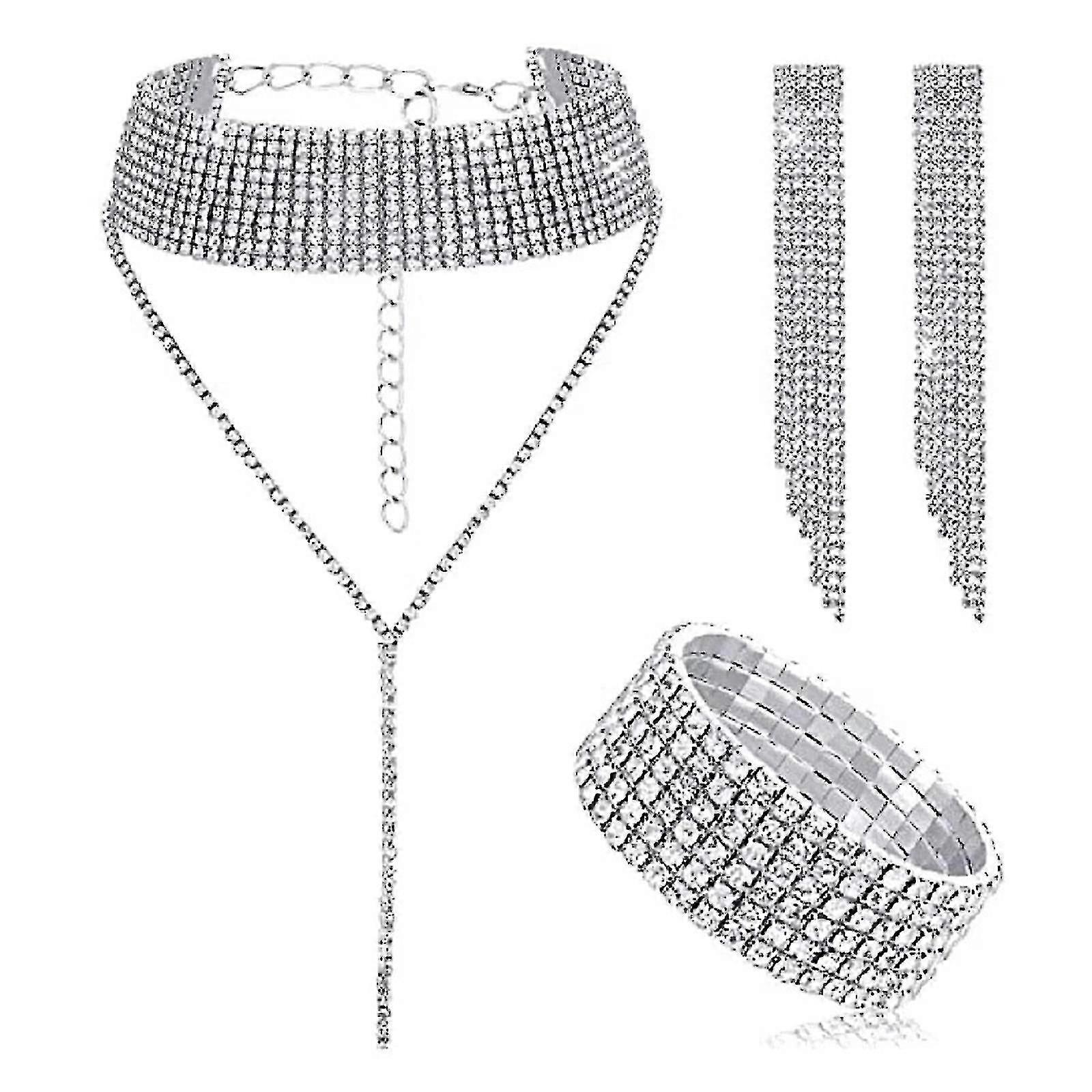 Rhinestone Clutch Bolsa Collar Pulsera Pendientes Set