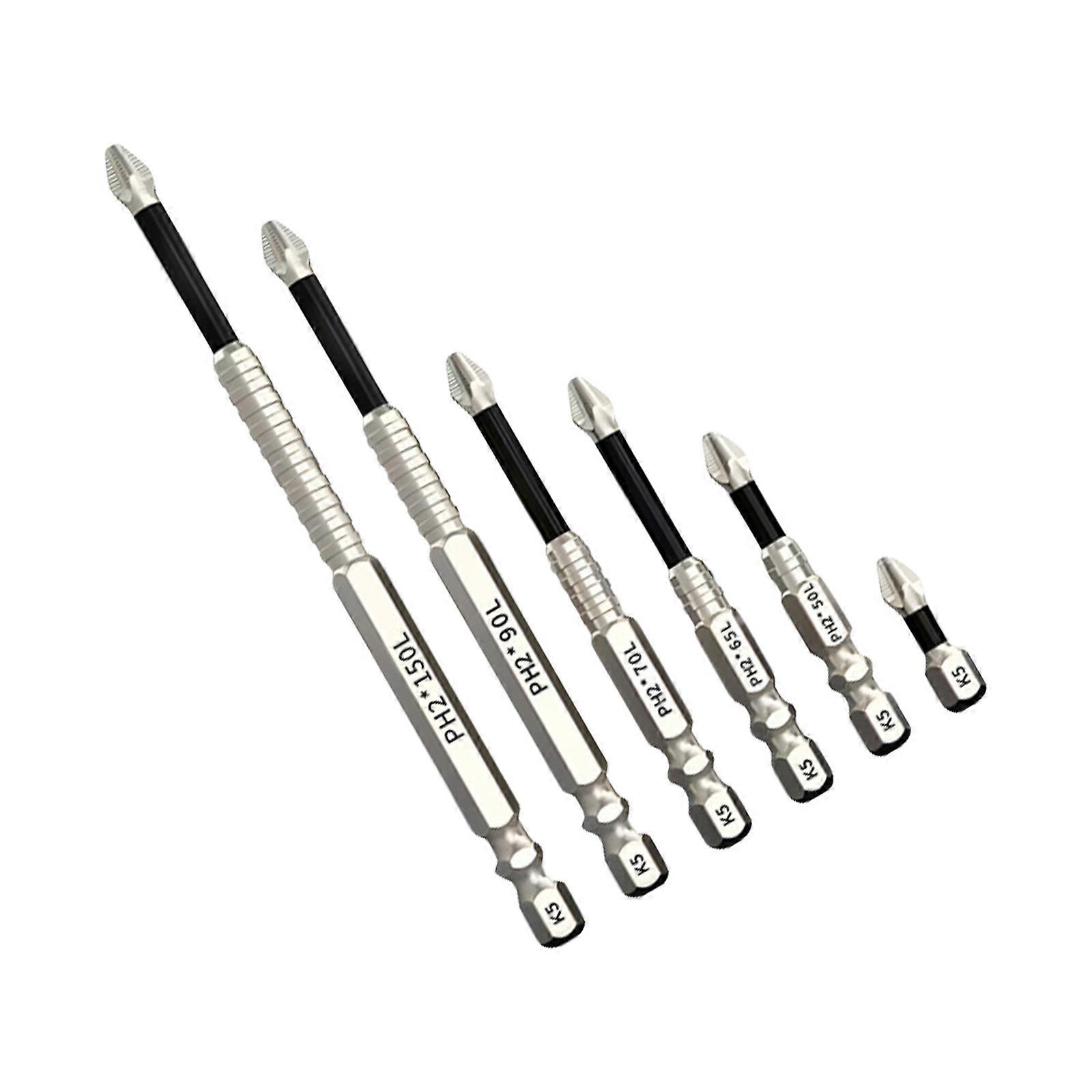 Precise Engineered Screwdriver Drill Bit Set 6 Magnetic Tip Alloy Steel Shafts Antislip Grip For Heavy Duty Applications Multicolor