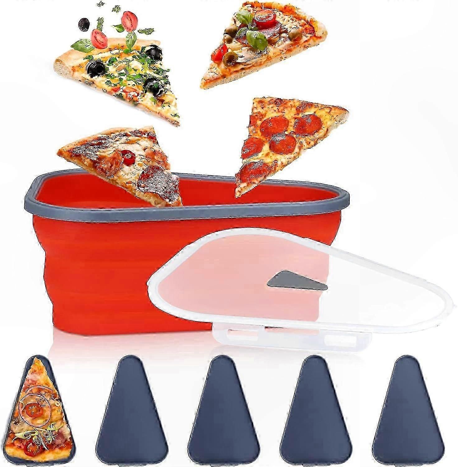 Expandable Pizza Storage Container with 5 Microwavable Trays, Adjustable Slice Organizer, Reusable Box for Easy Meal Prep