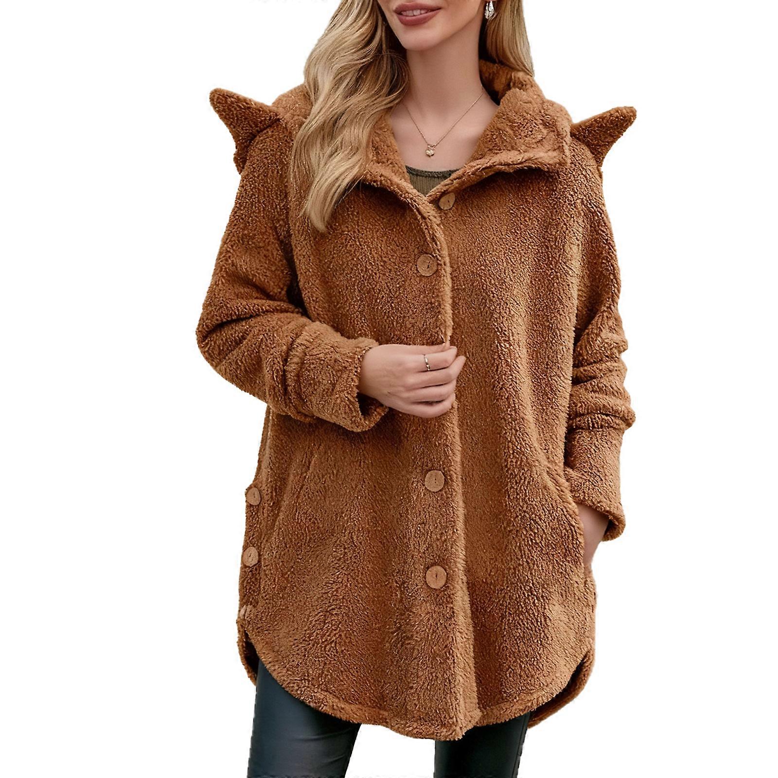 Cute Ear-Shaped Pajamas, Plush Wearable Blanket, Hoodie, Button Design, Plus Size, Soft and Warm Pajamas  Yellow XL