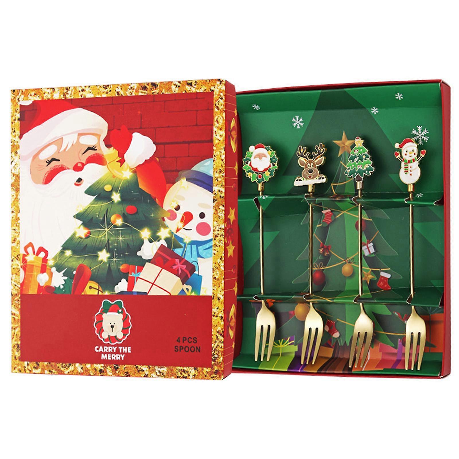 Rustproof Rustless steel Cutlery Set Pack Of 4 Christmas Themed Utensils For Family Feasts And Special Instances Multicolor