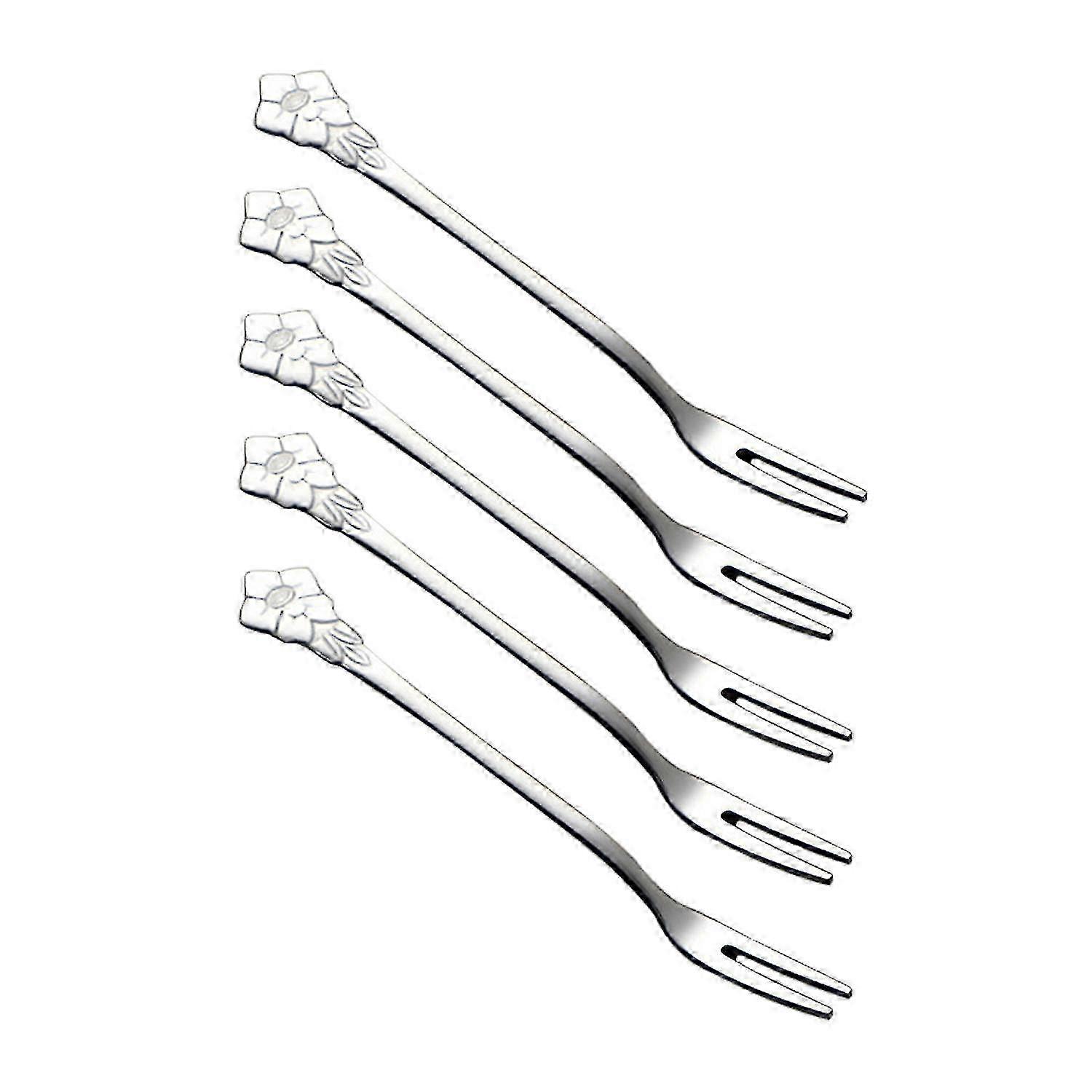 5Pcs/Set Fruit Fork Long Handle Easy to Use Stainless Steel Small Creative 5.3 Inches Cake Fork Tabl