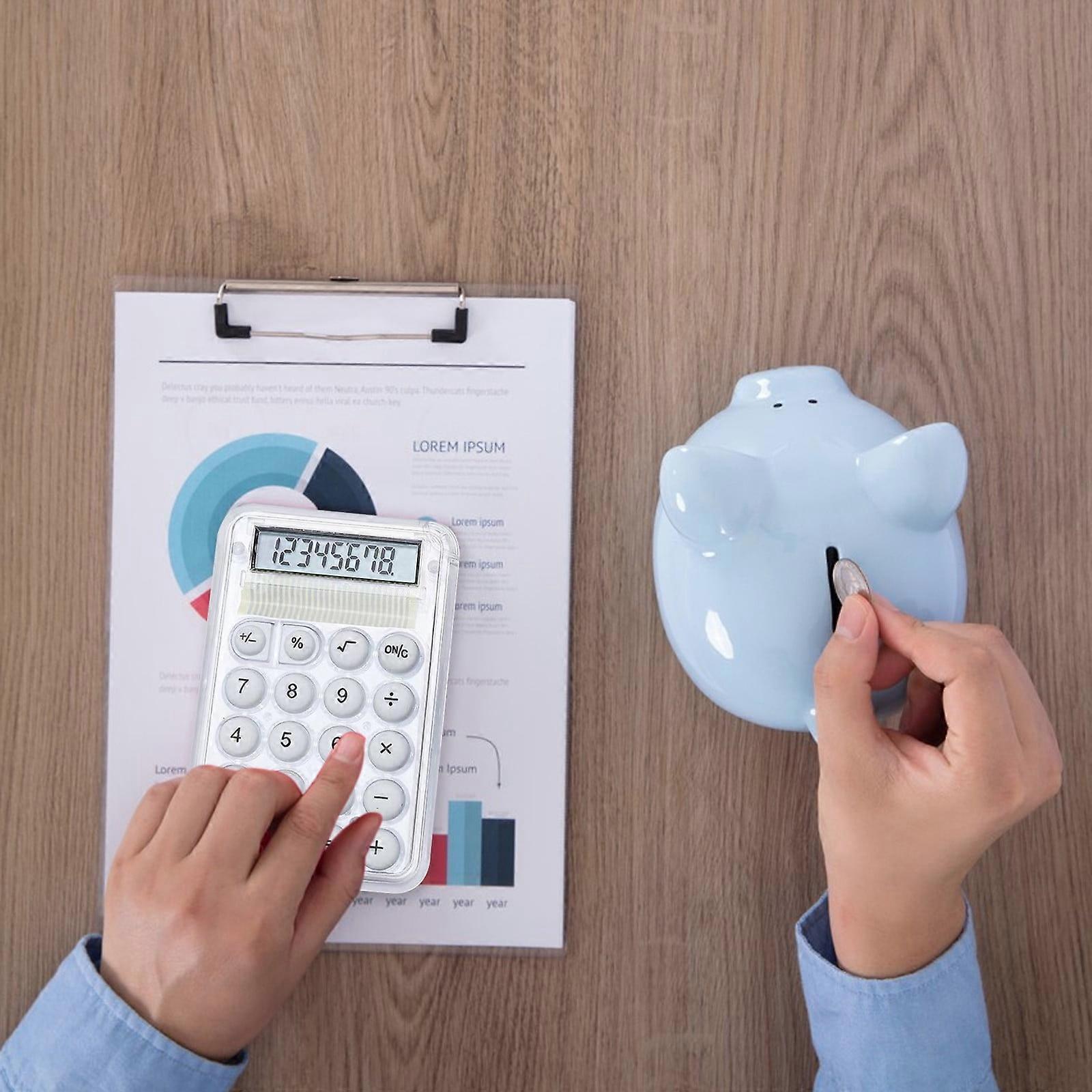 Donemore Cute Transparent 8-Digit Desktop Calculator, Basic Function Mini Calculator for School Office, Size 5.4x0.8x8.6cm