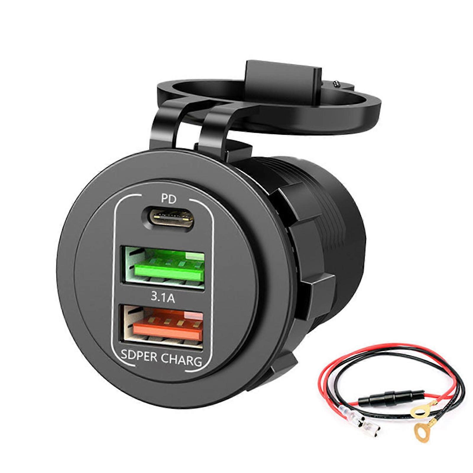 Fast Charging 45W PD Car Socket 4 Port USB Chargers Waterproof Dustproof Adapter for 12V-24V Automotive Marine Use Multicolor