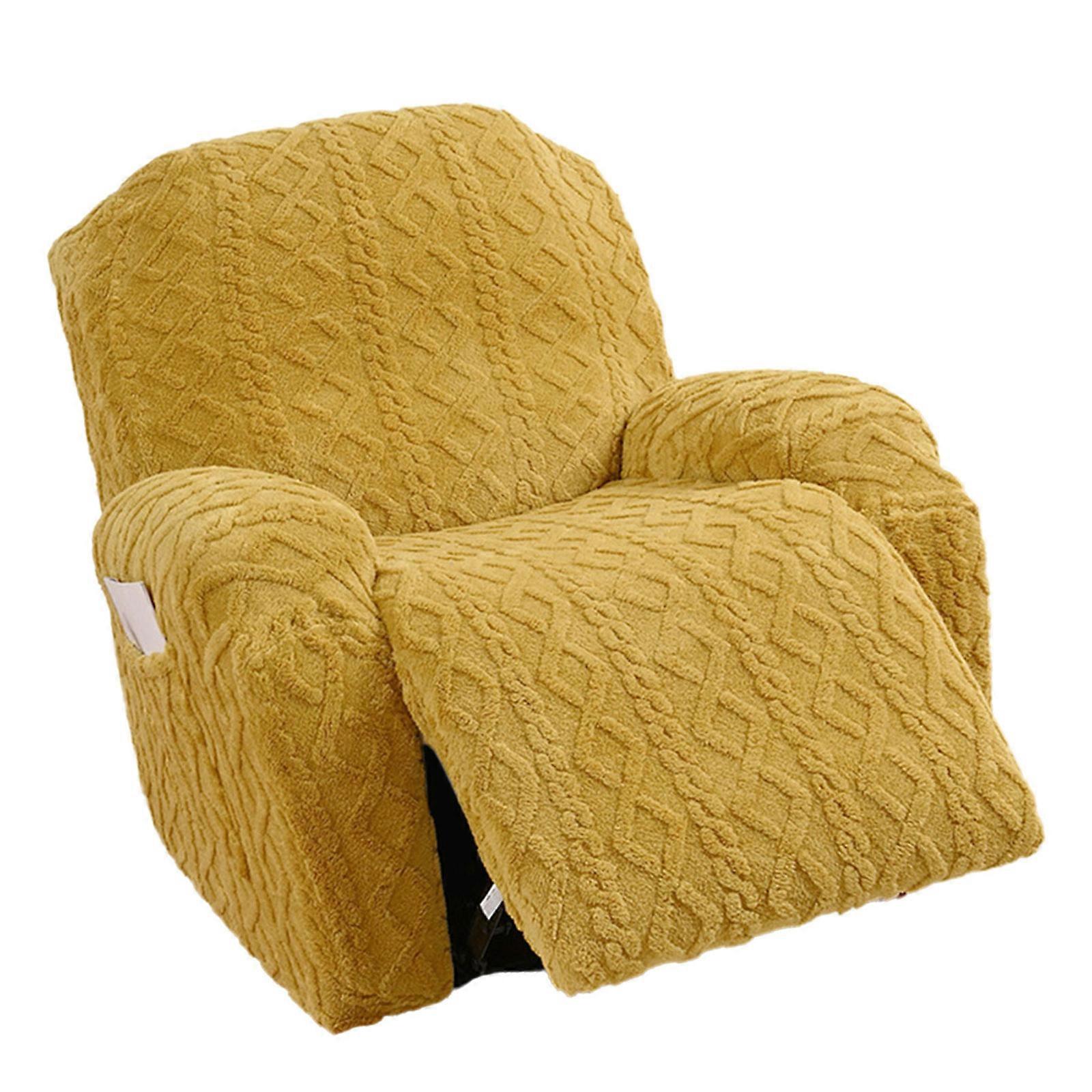 Elegant Sofa Protector Covers Set Recliner Cover In Geometric Pattern Plushie With Elastic Fit ( Single Seater)  Yellow