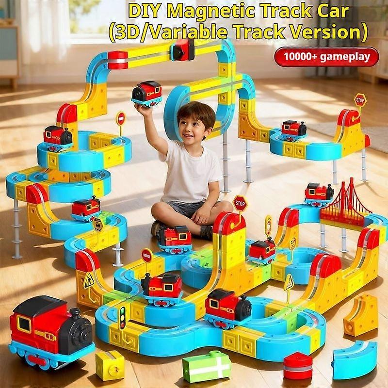 פאזל לילדים חשמלי מגנטי מסלול סט עם כלי רכב נגד כבידה גזע רכבת אבני בניין DIY רכבת מכונית ילד מתנה צעצוע