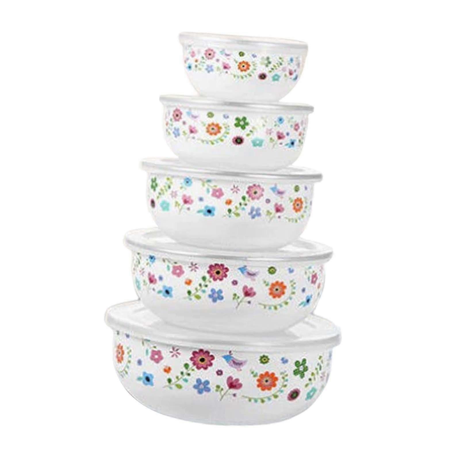5 Piece Mixing Bowl Set with Lids Airtight Seal Nesting Bowls for Kitchen Cooking and Serving Floral