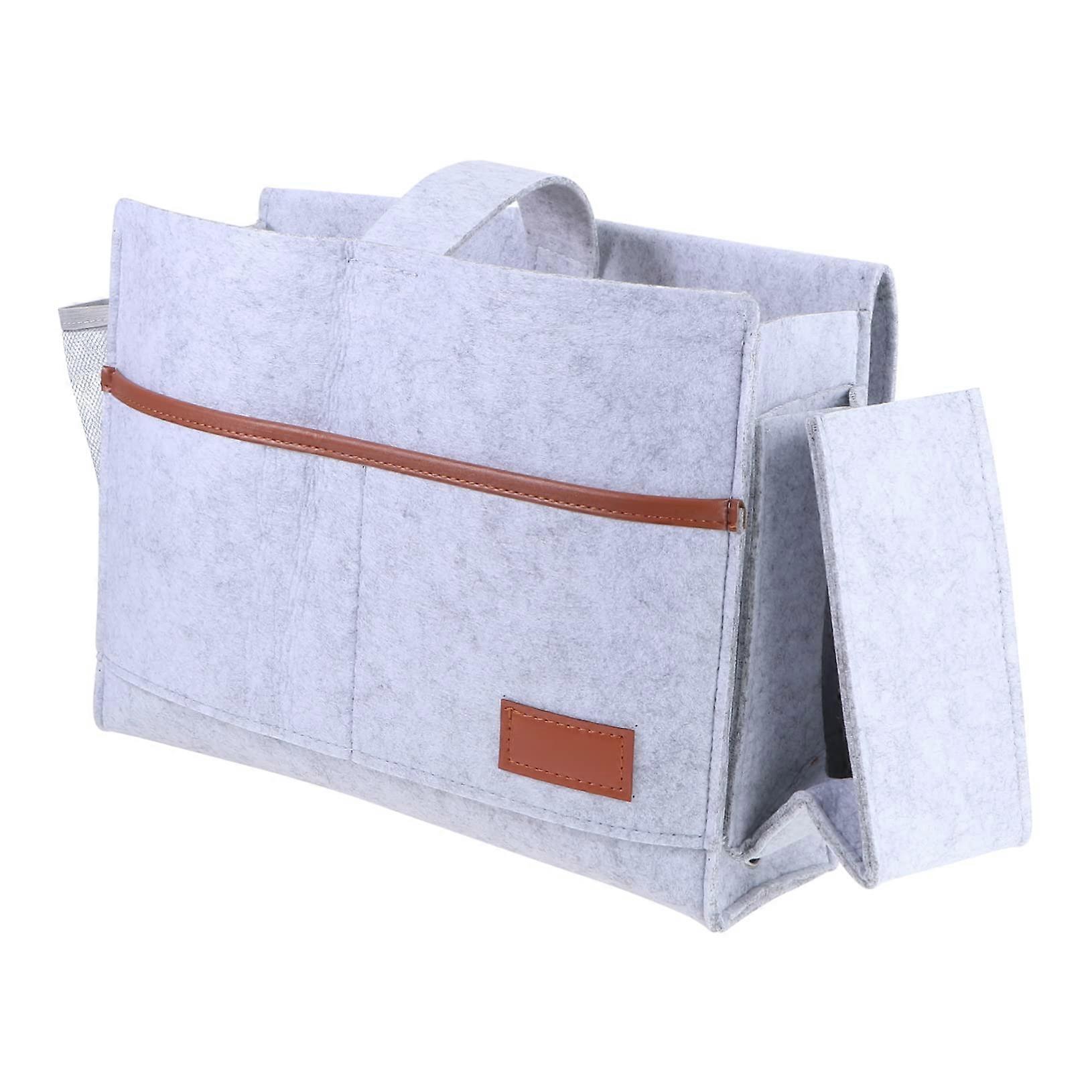 Bedside Storage Organizer Felt Sofa Hanging Pouch with Pockets for Dorm Home Grey