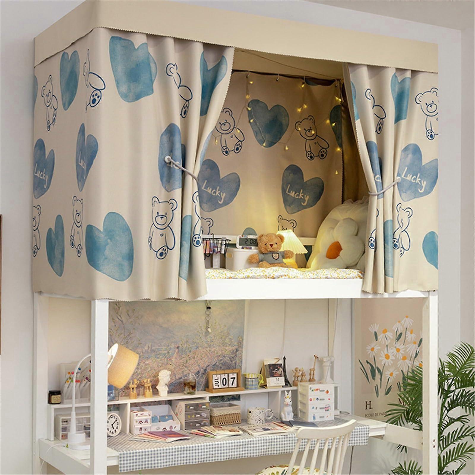 Bunk Bed Privacy Curtain Set, Light Blocking and Breathable Dorm Room Curtains, 1.2M Heart Design