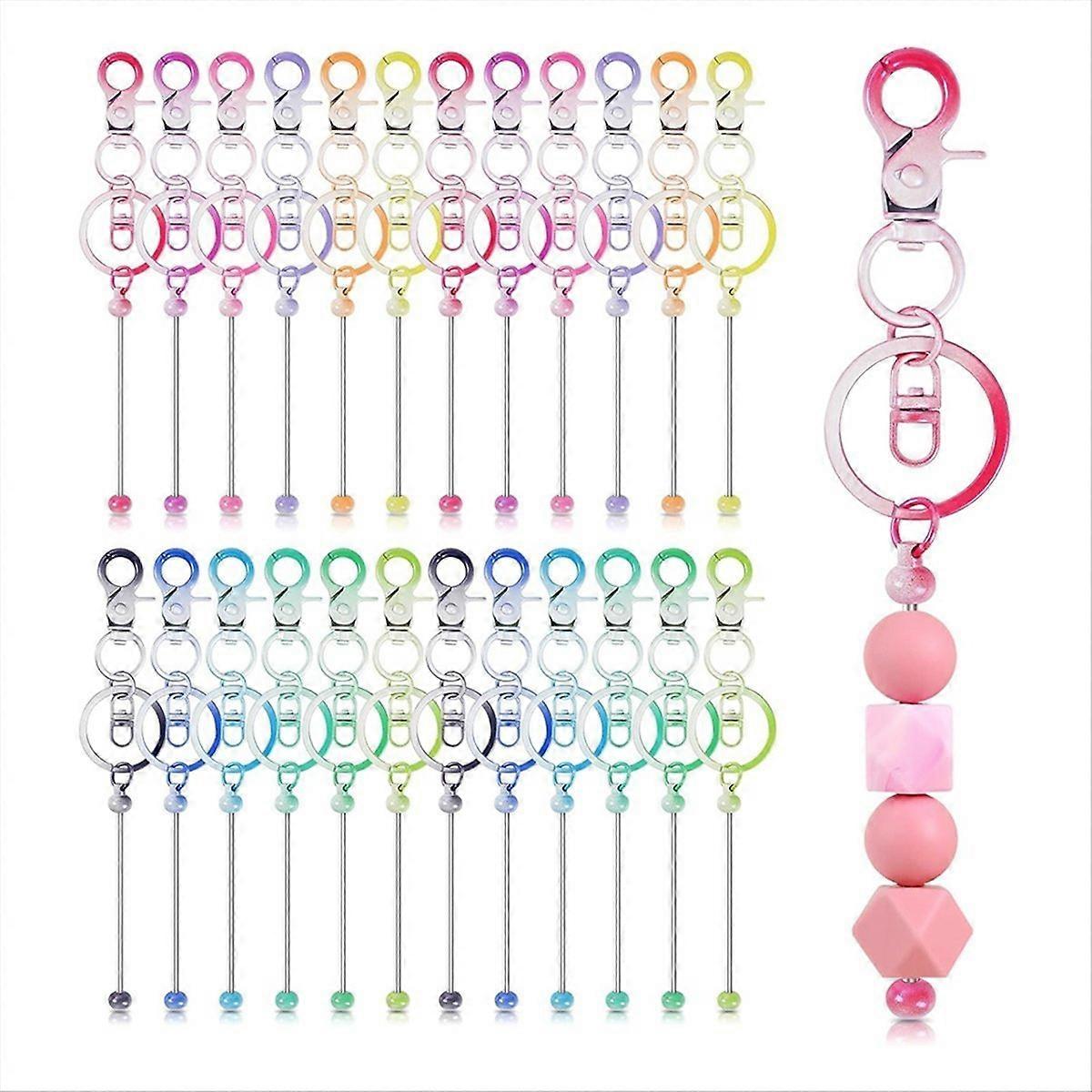 24pcs Beaded Keychains,DIY Blank Beaded Keychain Making Kit As Shown