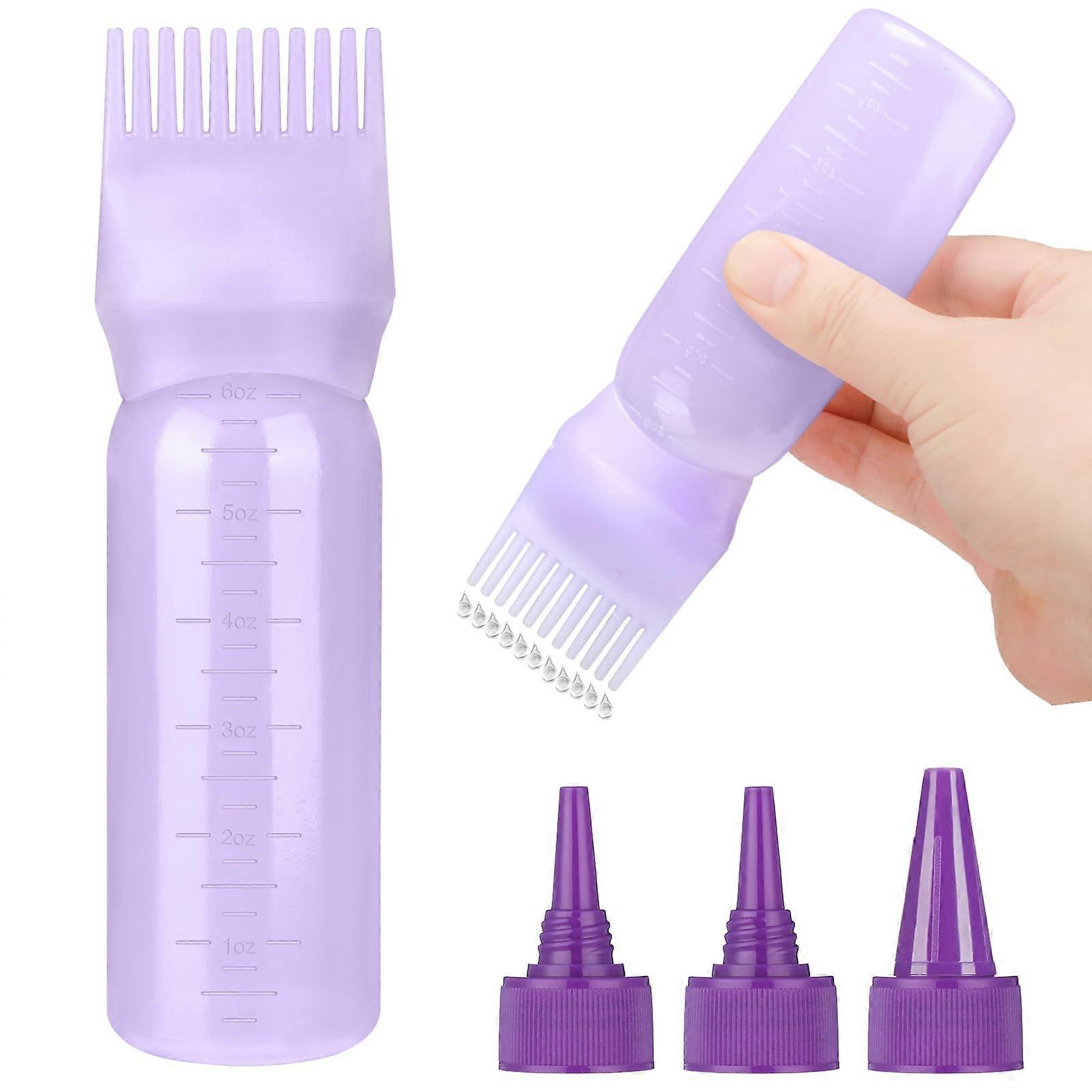 Hair Oil Applicator Bottle with Pointed Tip and Root Comb 6oz Leakproof Scalp Treatment Purple
