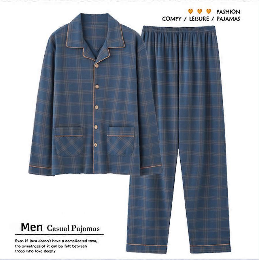 Klassisk pyjamas i ren bomull för män, blå