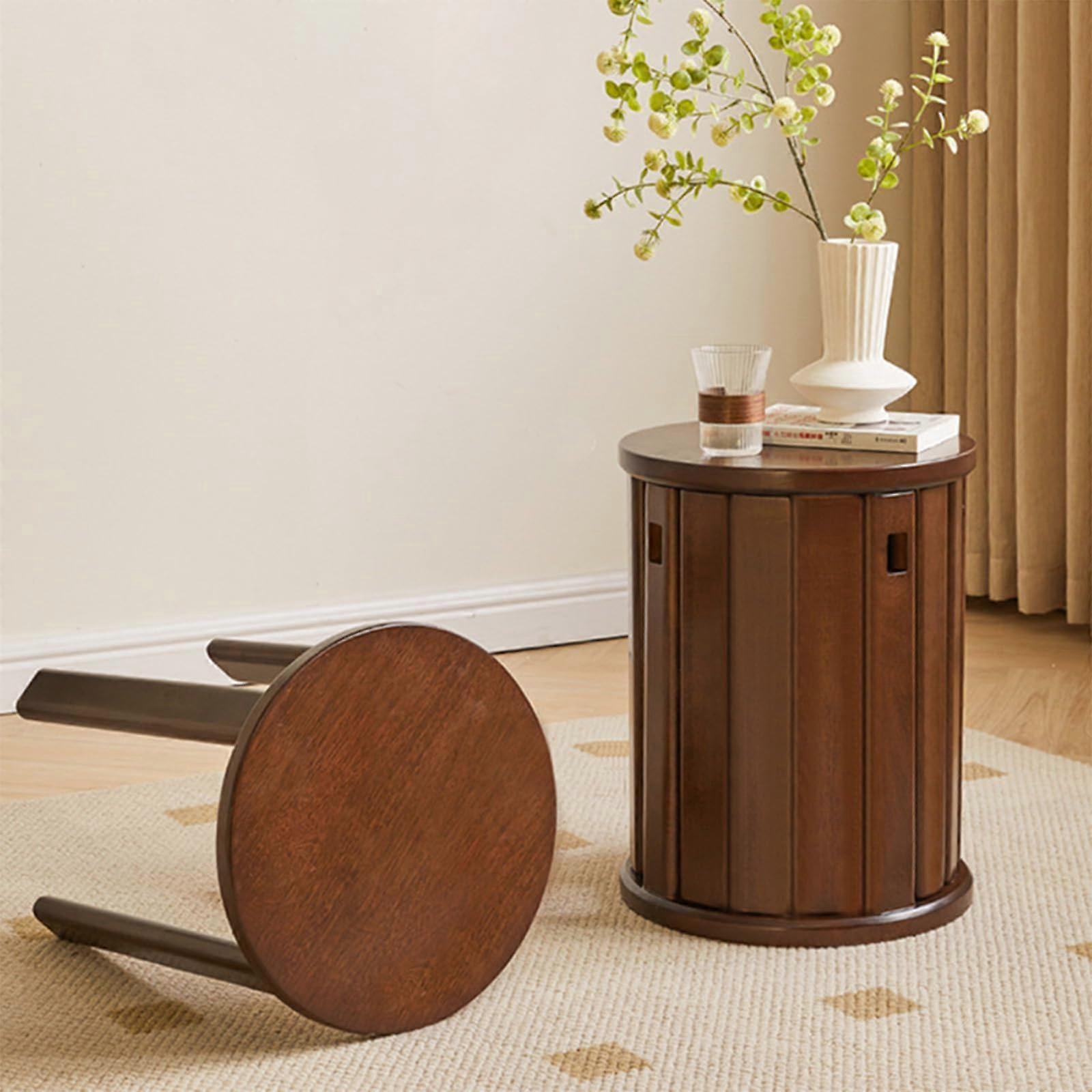 Stackable Wooden Stools Set of 4, 4in1 Nesting Side Tables, SpaceSaving Solid Wood for Kitchen Living Room Dark Brown